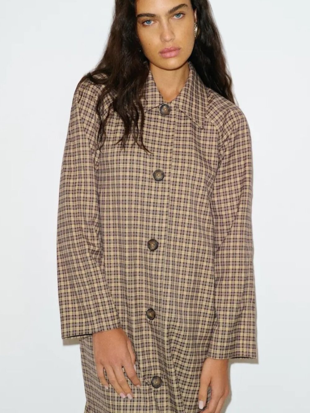 NEW Reformation Beck Trench Coat Coco Plaid Brown Tan Check | US S
